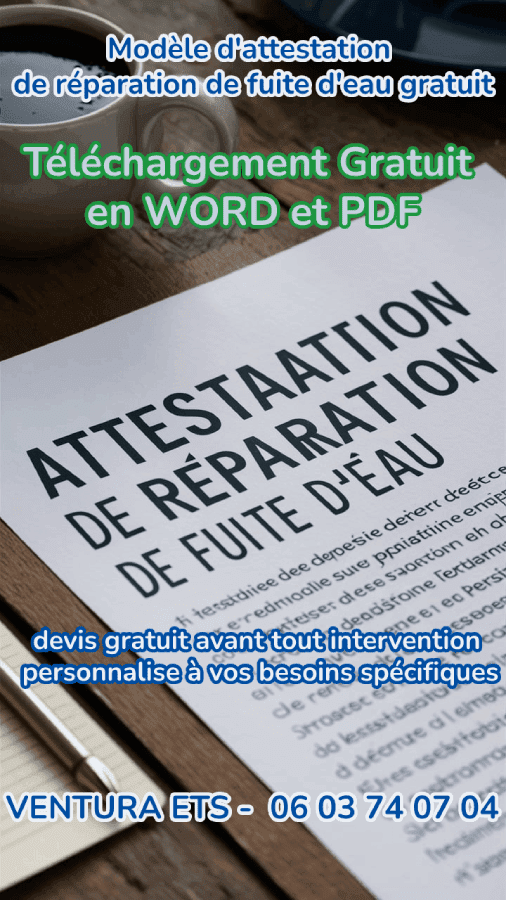 Modèle d'attestation de réparation de fuite d'eau gratuit